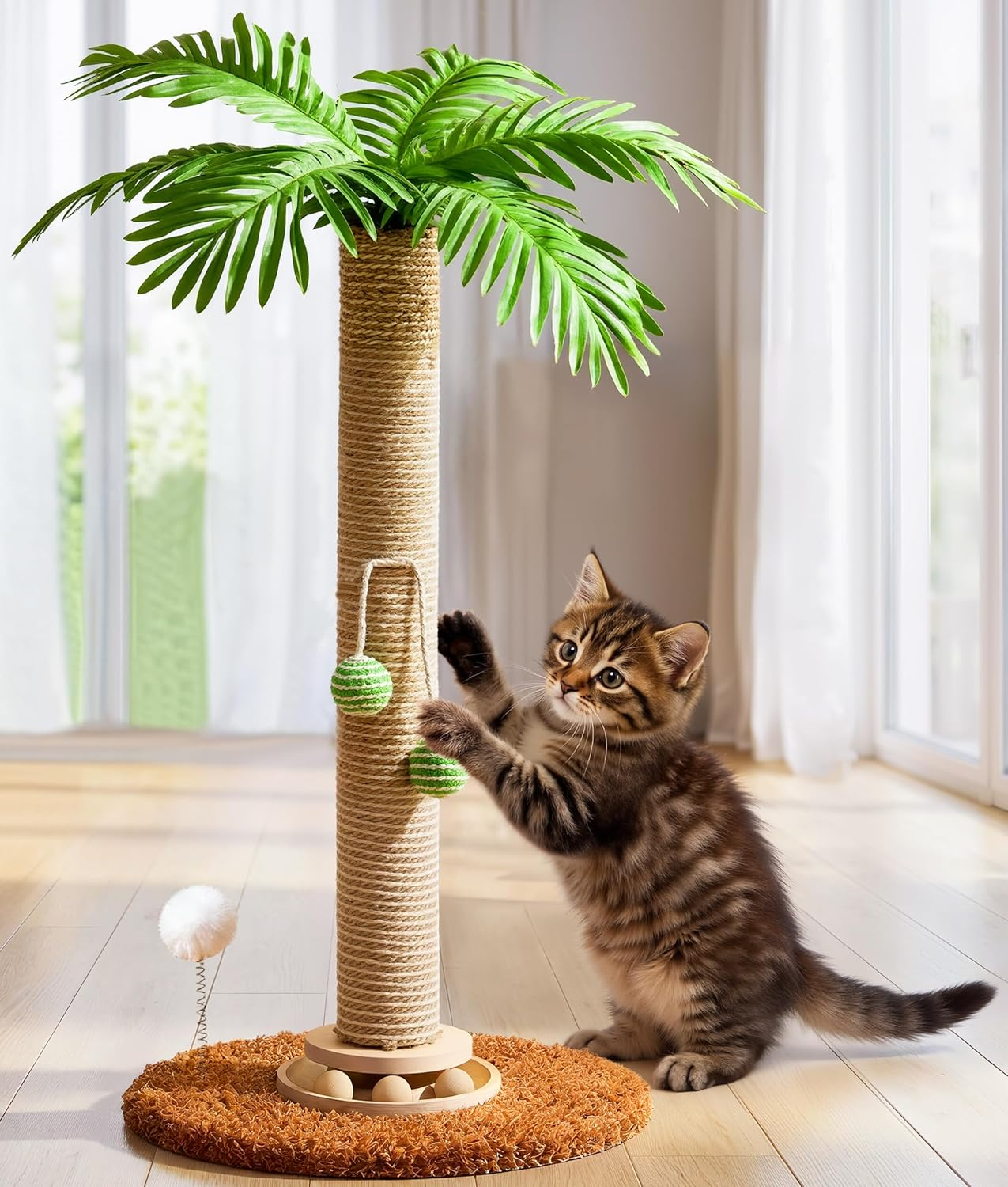 STORM HERO Cat Scratching Post - 70Cm Tall Cats Scratcher with 3 Cat Balls, Cats Climbing Tree Tower with Stable Base,Sisal Rope Kitten Scratch with Interactive Hanging Ball for Small Medium Large Cat