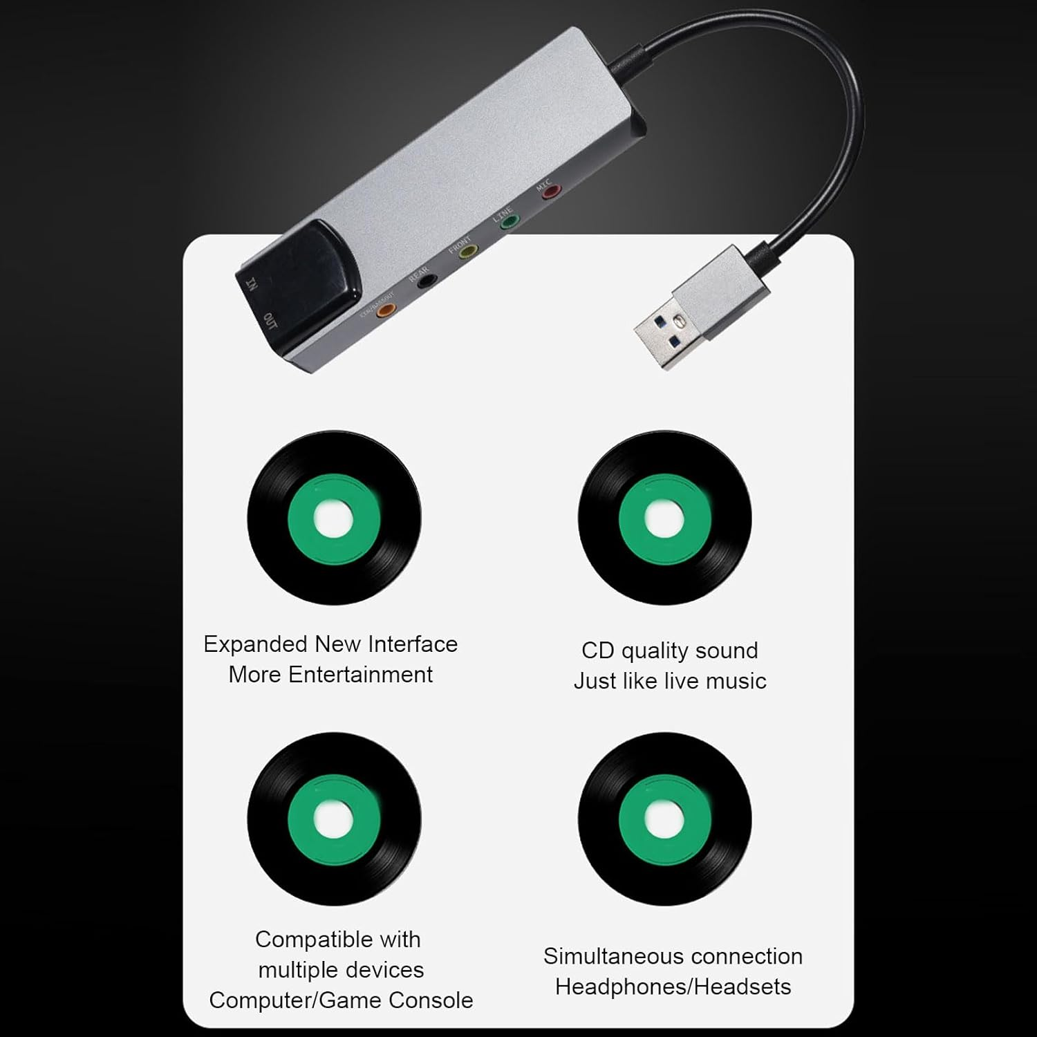 Dpofirs External Sound Card, 5.1/7.1 Channel Support, for TV, Speakers, HTPC Home Theater Setups, 48Khz Sample Rate, Mic / 3.5MM Sound/Optical Fiber Input image number 4