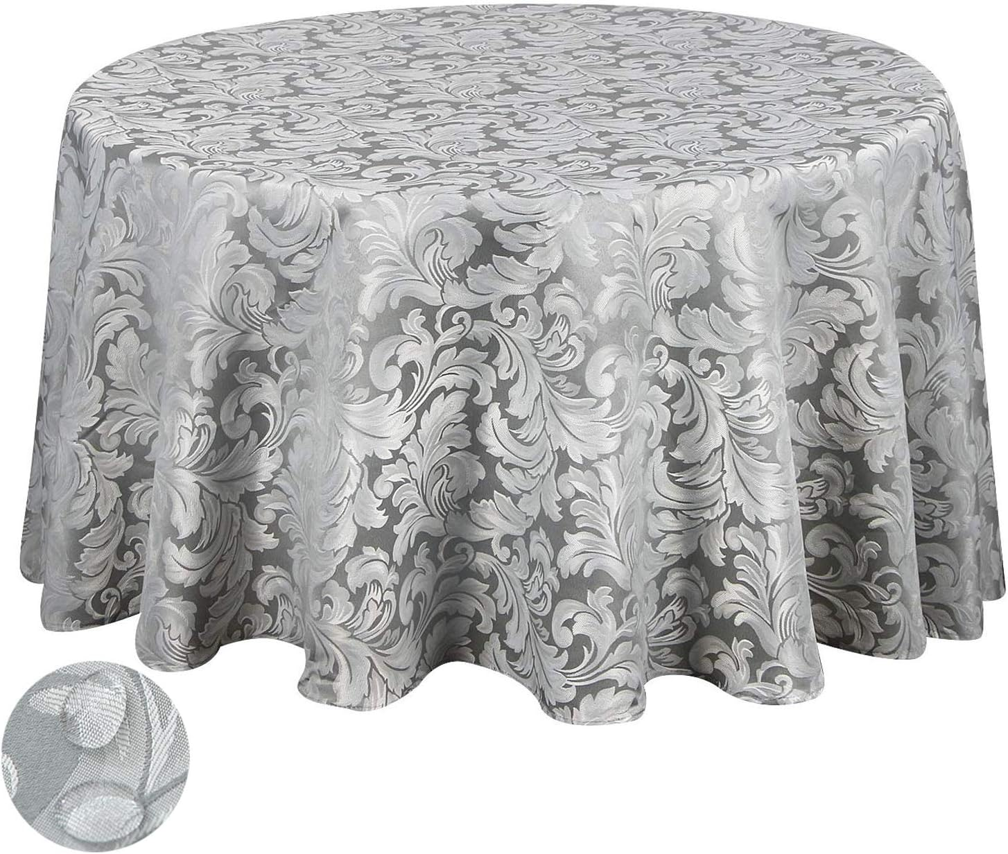 Tektrum 90 Inch round Damask Jacquard Tablecloth Table Cover - Waterproof/Spill Proof/Stain Resistant/Wrinkle Free/Heavy Duty - Great for Banquet Parties Dinner Kitchen Restaurant Wedding (Beige)