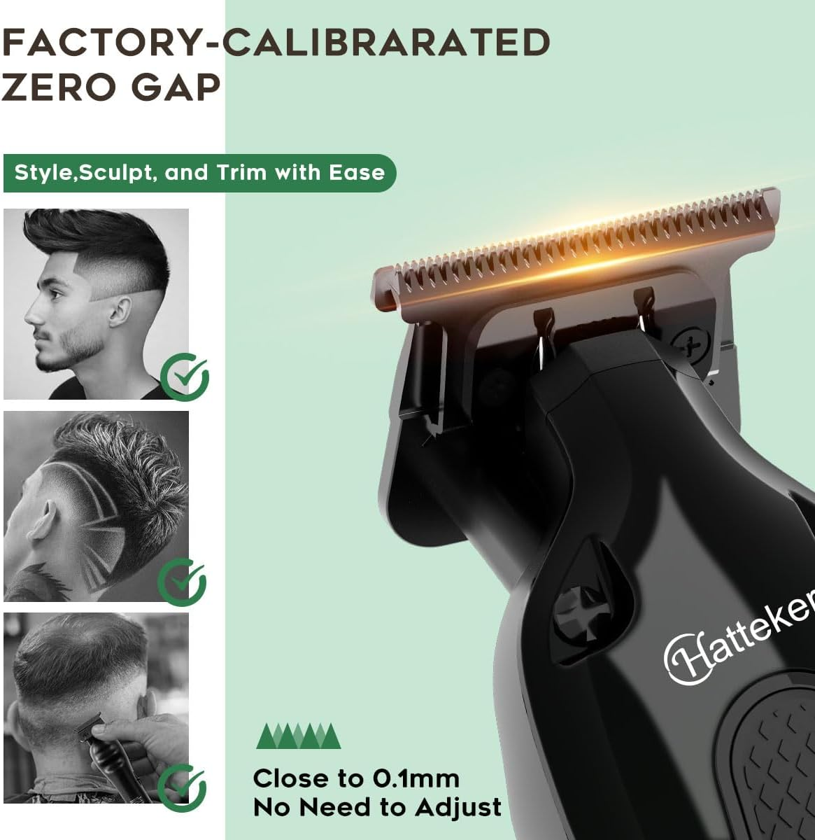 Hatteker Professional Hair Clippers for Men, Beard Trimmer, Trimmer Set, Waterproof T-Blade, Cordless, Rechargeable, Grooming Kit