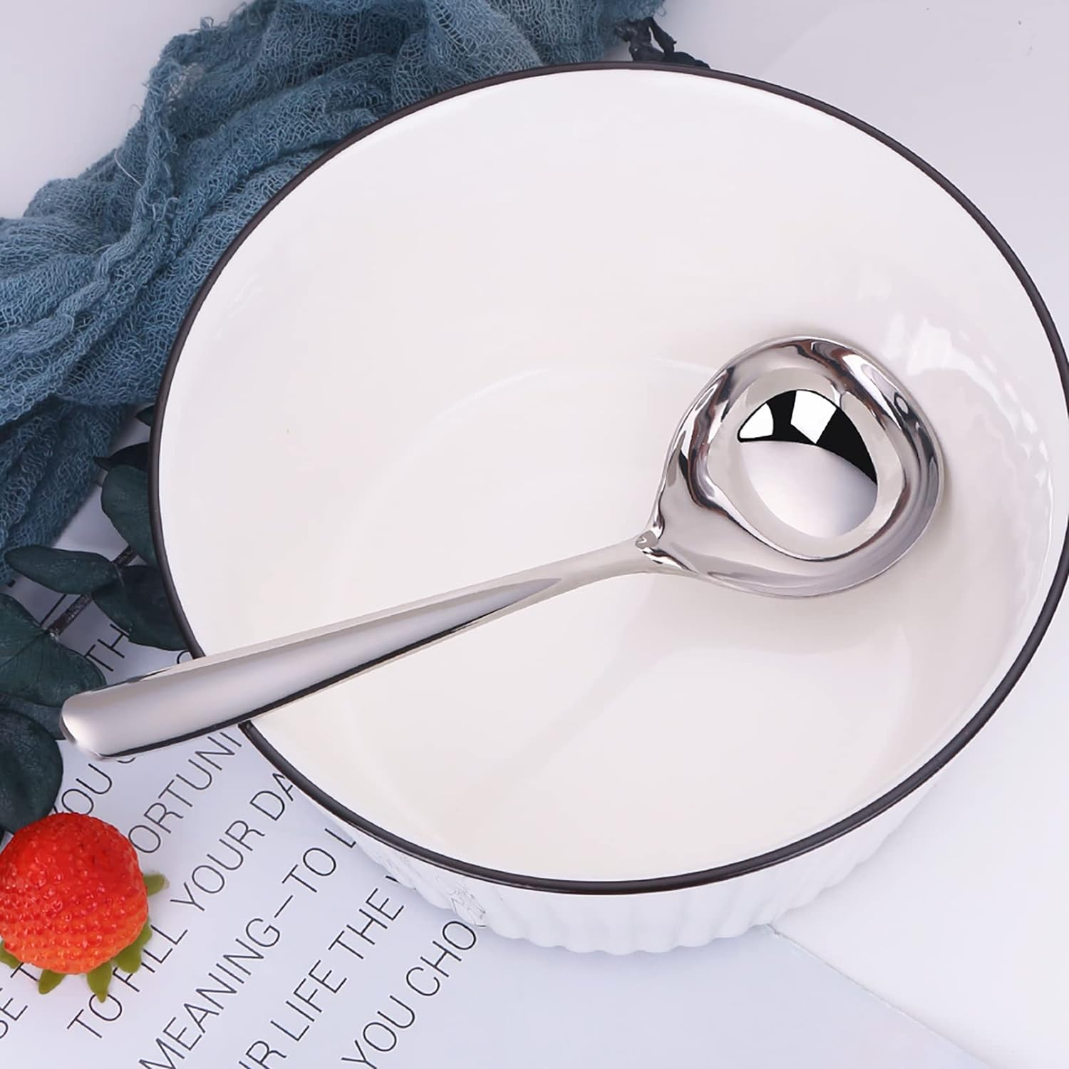 2 Pieces 1 Oz. Mini Stainless Steel Soup Spoons 7.68 Inch Small Ladle for Sauce, Gravy, Dishwasher Safe Metal Ladles for Cooking (Silver) image number 2