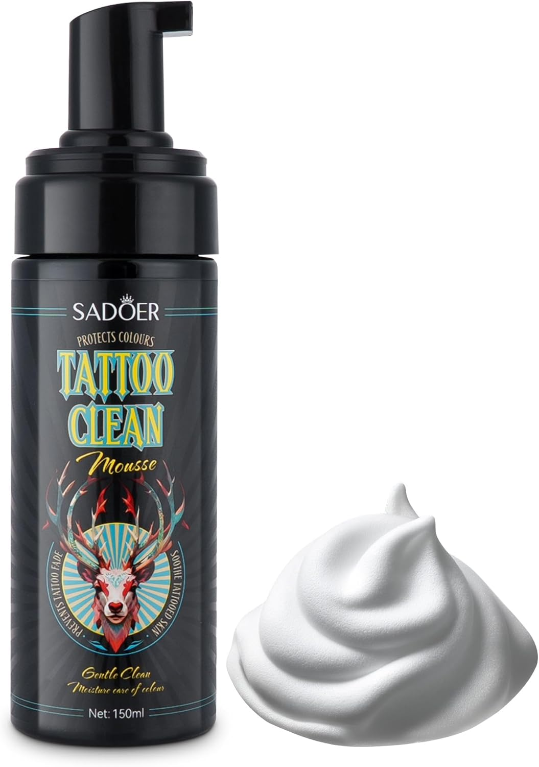 VRAIKO SADOER Tattoo Soap, Aftercare Foam Cleanser for Tattoo Wash, 150Ml Cleaning Soap with Olive Oil & Centella Asiatica for New Tattoos & Piercings Essential Tattoo Supplies