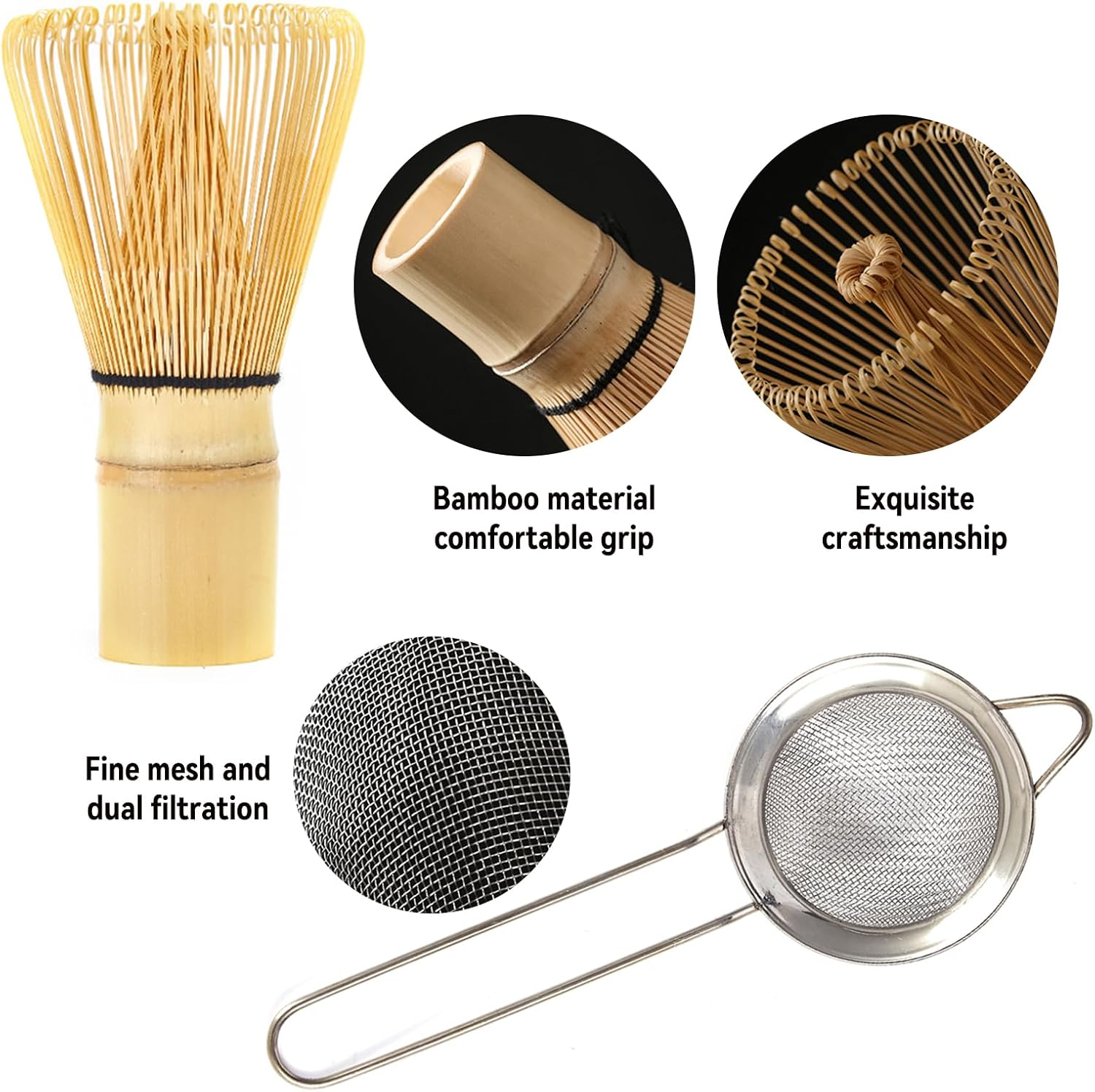 6PCS Matcha Whisk Set,Exquisite Handcrafted Bamboo Matcha Whisk Set,Includes Ceramic Matcha Bowl&Matcha Whisk Holder Bamboo Matcha Whisk&2 Scoop&Stainless Steel Tea Strainer&Matcha Bowl Matcha Tea Set