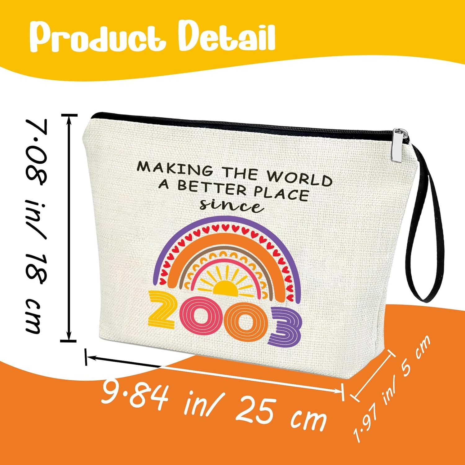 21Th Birthday Gifts Ideas for Her Makeup Bags, Women, Teenage Girls Stuff, Girls, Friends, Daughter, Christmas, Funny 2003 Themed Cosmetic Travel Pouch 21-Year-Old Birthday Decorations, White, 2003 image number 3