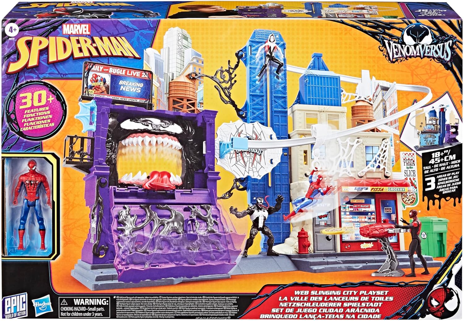 Marvel Spider-Man Venomversus Web Slinging City Playset with 4-Inch (10 CM) Action Figure & Accessories, 30+ Features, Super Hero Toys & Playsets, 4+ image number 2