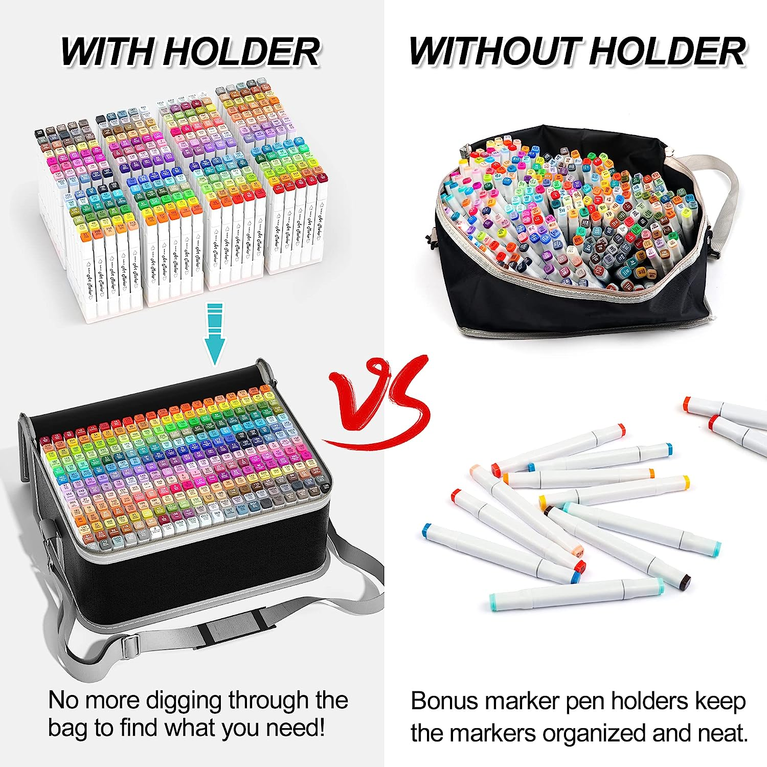 Shuttle Art 280 Colours Alcohol Based Art Markers, 279 Colours Dual Tip Art Pens plus Colourless Blender, Micro-Tip Pens, White Highlighter Pens, Marker Bag with Holders for Adult Colouring image number 4