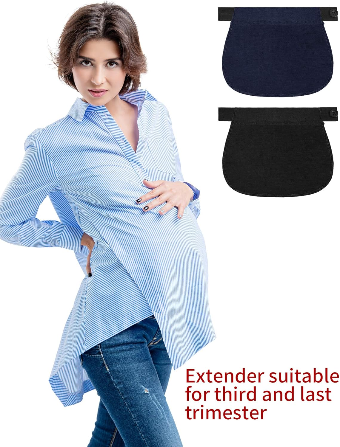 8 Pieces Waist Extender Set, Maternity Pants Extender Adjustable Pant Button Extenders Elastic Waistband Extender for Men or Pregnancy Women, 2 Colors image number 4
