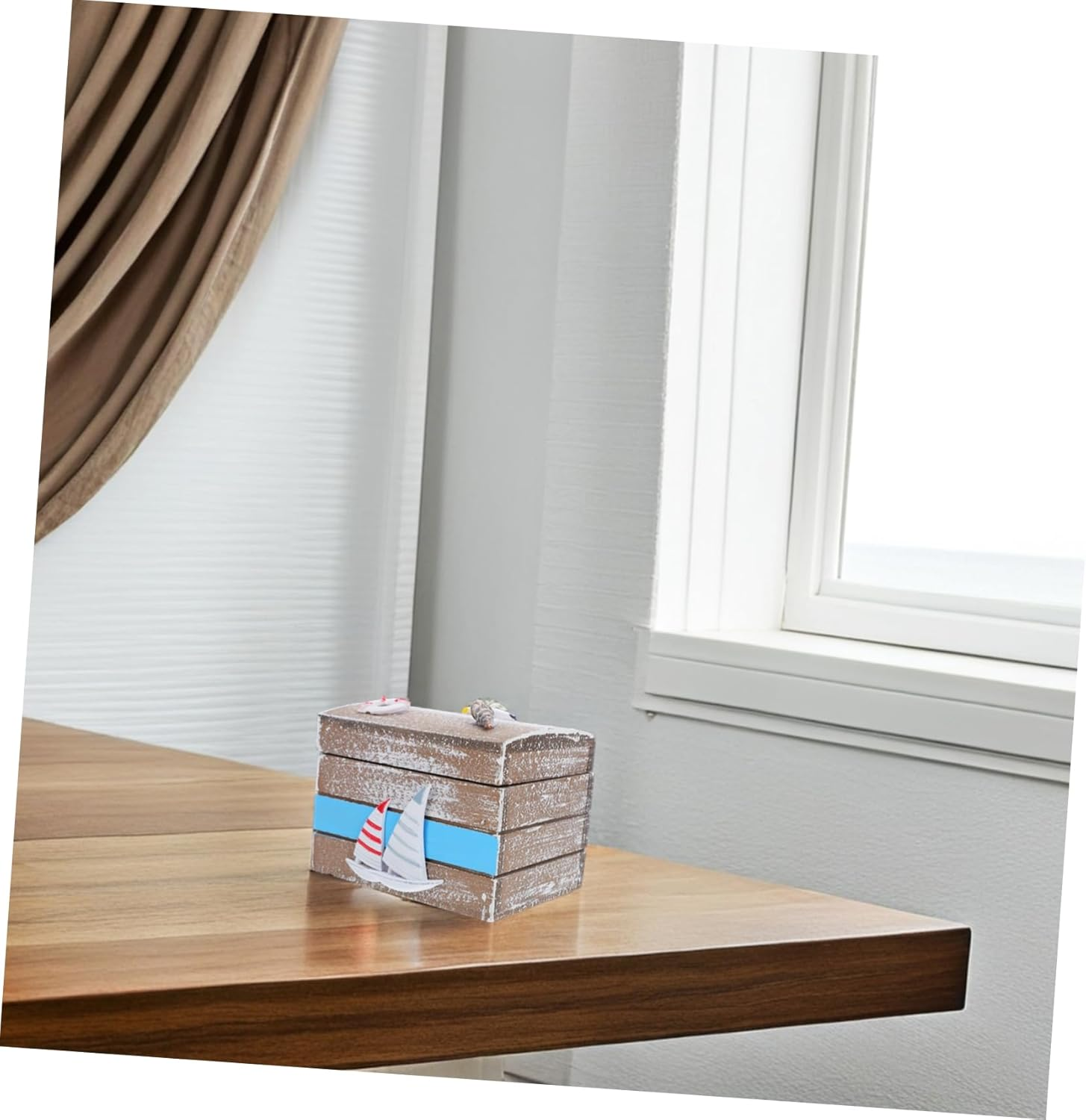 Wooden Treasure Chest - Nautical Decorative Box for Keepsake Storage - Small Wooden Trinket Box for Jewelry and Keepsakes image number 6