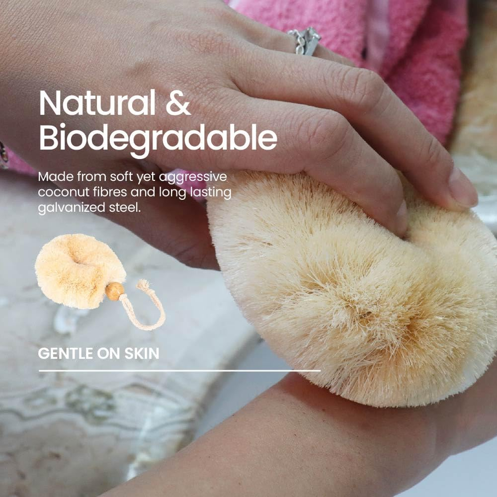 Eco Basics Natural plus Body Brush &ndash; Ethical & Eco-Friendly Exfoliating Brush, Handcrafted by Female Artisan with Natural Rubber Wood & Coconut Fibers, Plastic-Free, Fair Trade, 11X10Cm image number 1