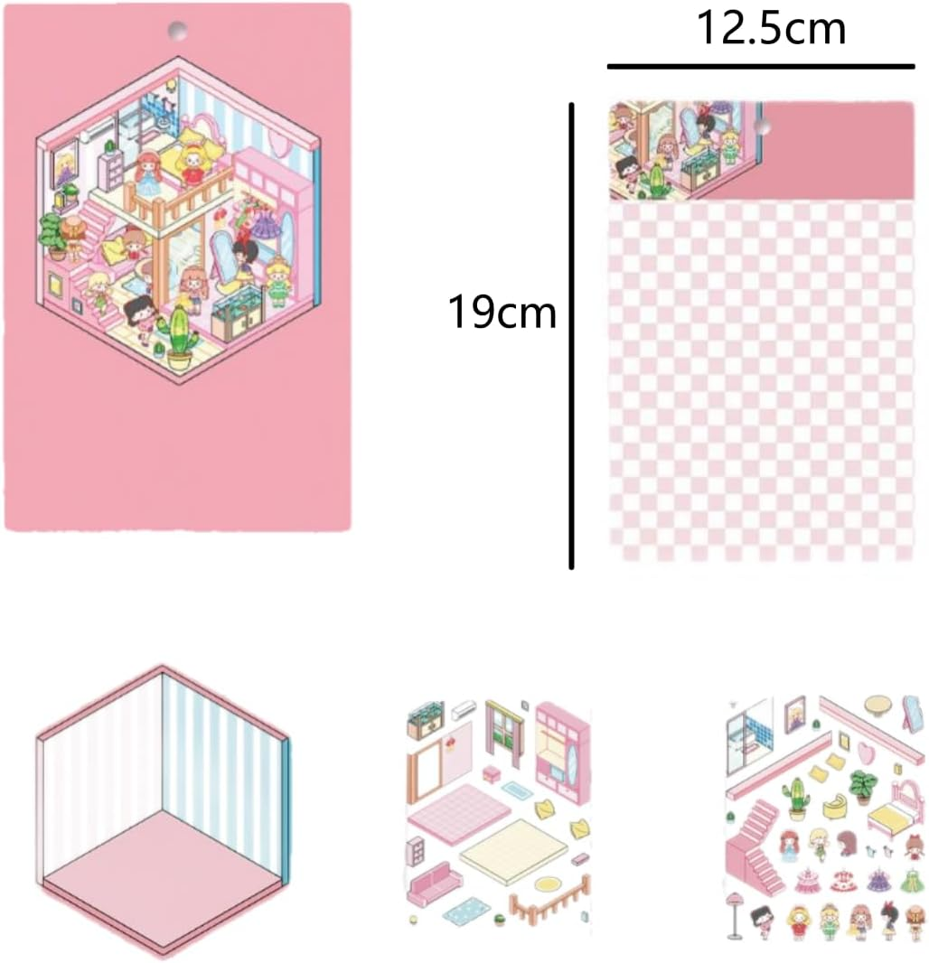 Tuvwxyza DIY 3D Miniaturized Stickers Scene Cabin Landscaping Handcrafted Cute Collage, 3D Cartoon House Stickers, 8 Sets