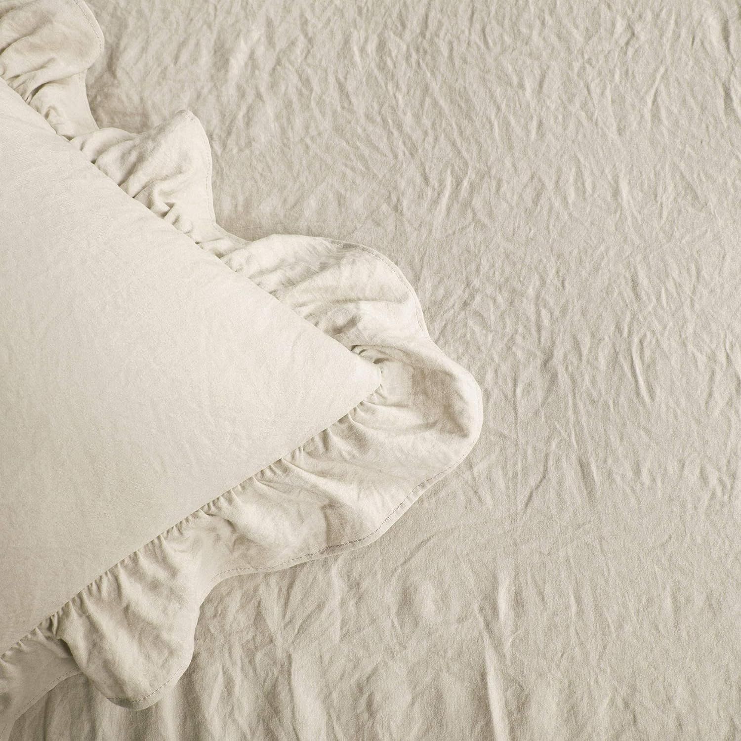 Lush Decor Ruffle Skirt Bedspread 3 Piece Set, King, Neutral - Beige King Bedding - Ruffled Bedspread - Vintage Farmhouse Decor image number 5