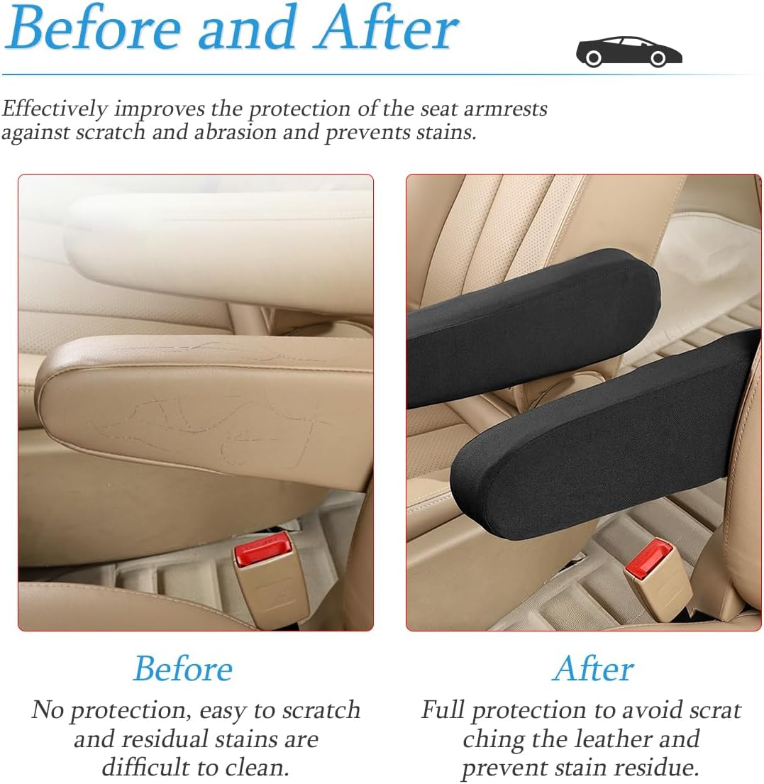 AUCELI 2 Pcs Car Front Seat Armrest Covers, Cloth Fabric Armrest Protectors, Direct Replacement Center Console Lid Armrest Cover Skin, Universal Accessories for Car, SUV, Truck and Van - Beige image number 2