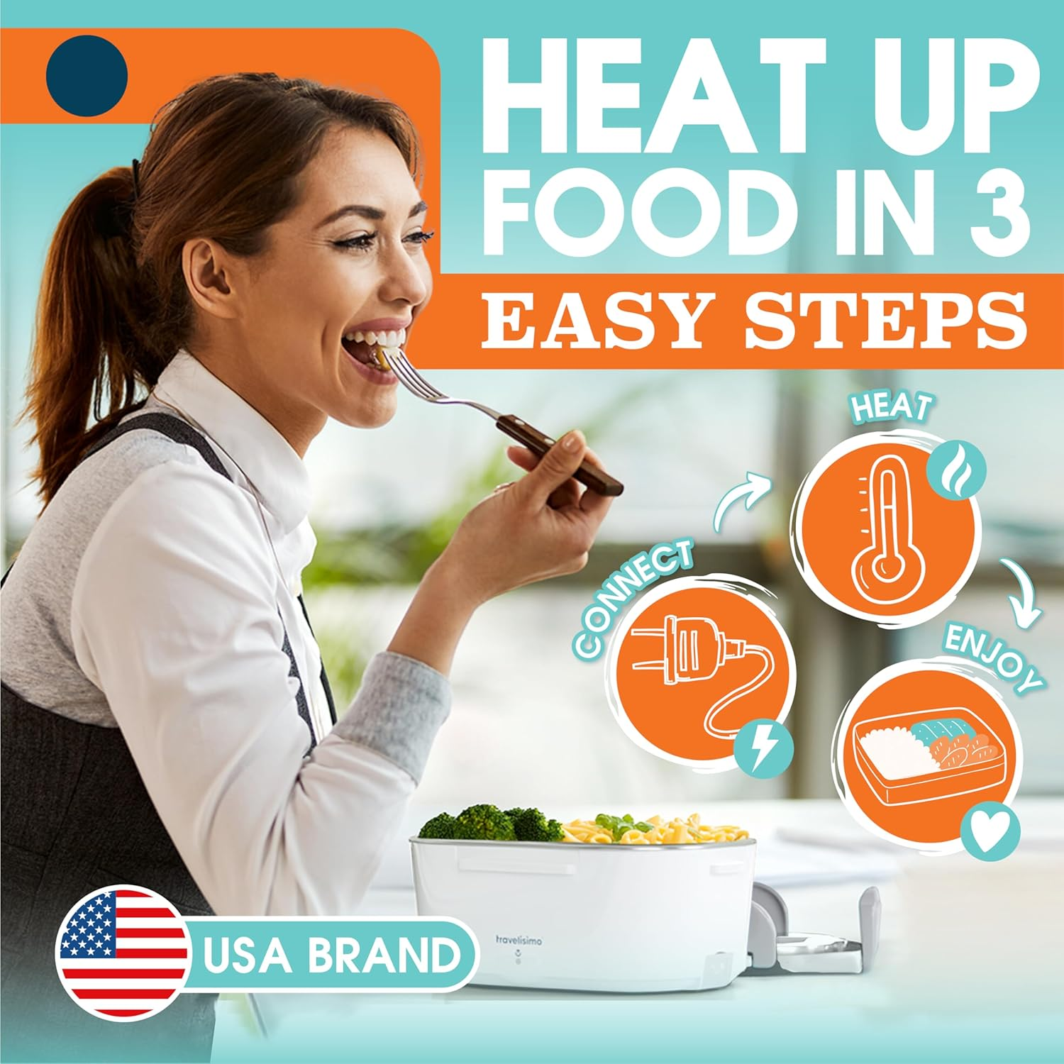 TRAVELISIMO Electric Lunch Box, 80 W Food Box, Warm Lunch, 1.5 L Heat Box for Food, 3-In-1 Lunch Box, Electric 12 V/24 V/220 V, Heat Container for Takeaway for Work, Car, Truck, Electric Lunch Box image number 5