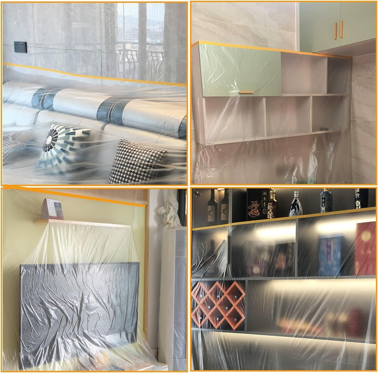 WADY 1Roll Masking Plastic with Tape,Plastic Sheeting, Taped Masking Film, Masking Film Roll Dust Sheets Adhesive Dust Sheet Roll (1) image number 2