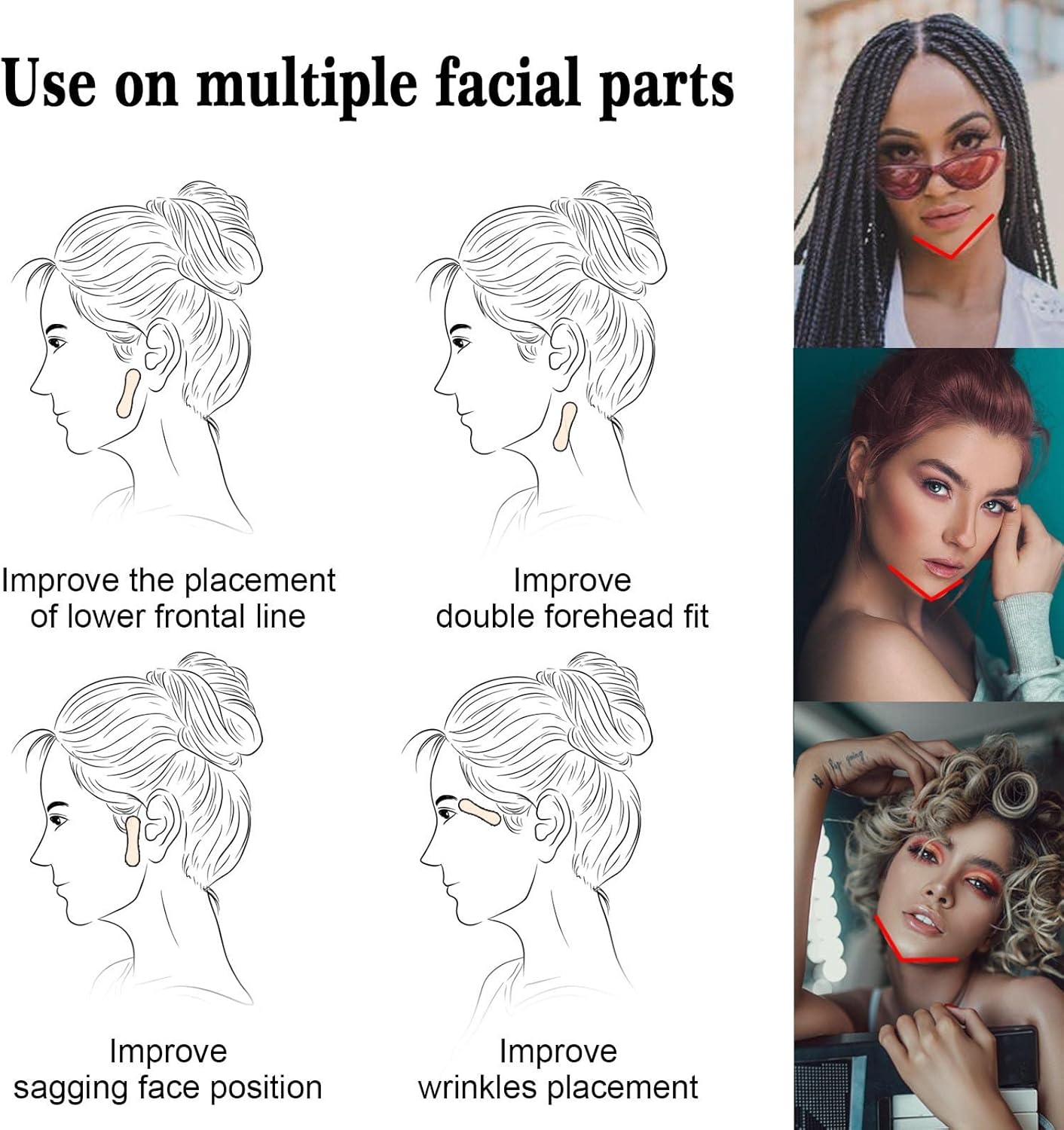 WXYINSPAS 100 Pcs Face Tape Lifting Invisible Kit for Wrinkles, Jowls, Double Chin, Neck, Eye, Waterproof High Elasticity V Shape Lift Tape Stickers, Instant Makeup Bands - Facelifttape-B-160Pcs image number 2