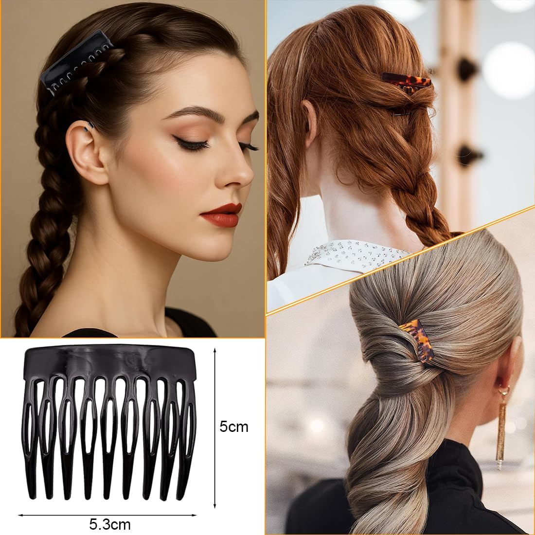 COYUN Pack of 3 Hair Combs for Plugging, French Side Combs Made of Cellulose Acetate, French Twist Comb Hair Clips with Teeth for Hair Accessories Women Girls image number 5