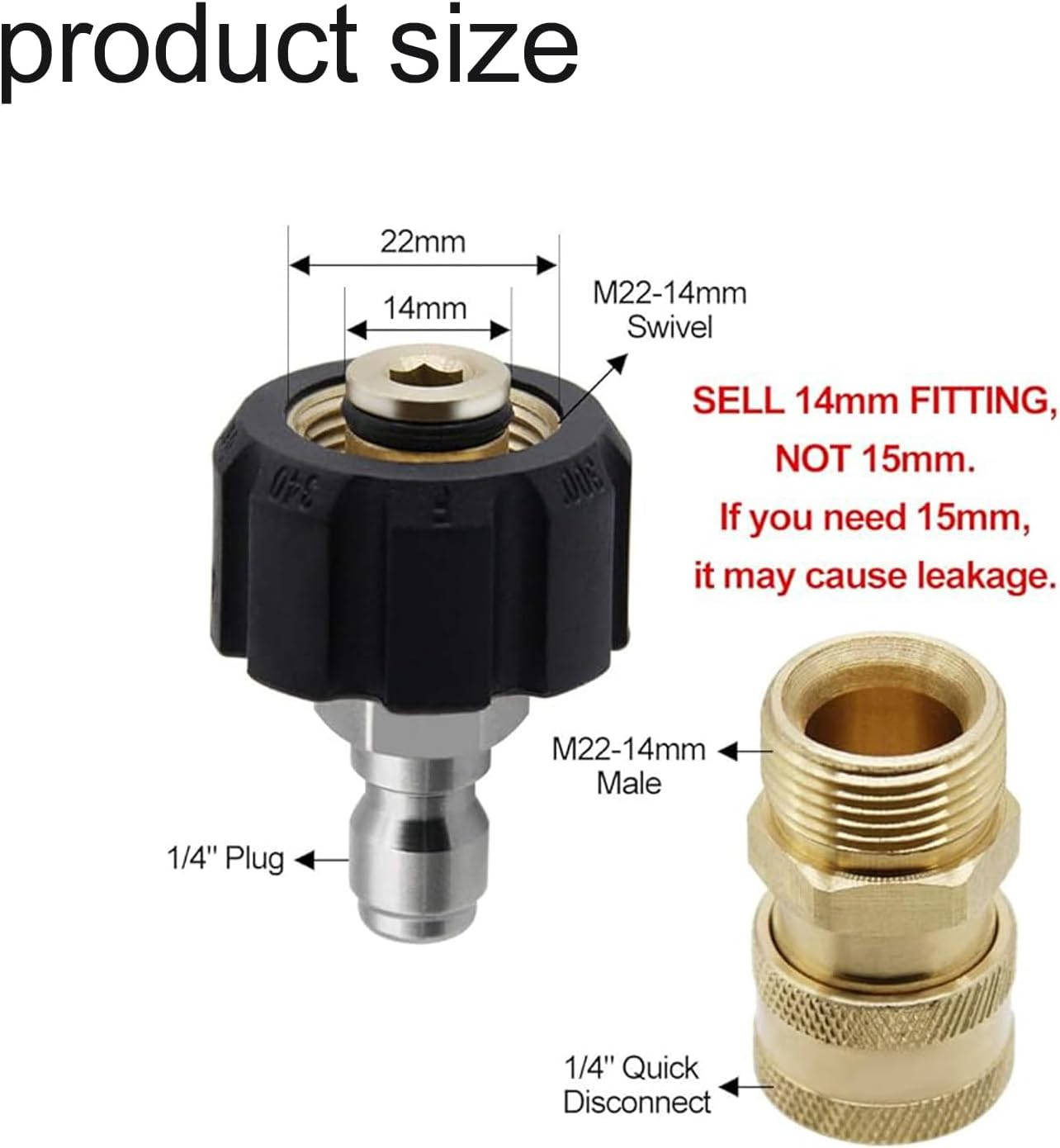 WEZCHUGHAOL Pressure Washer Adapter Set, Quick Connect Gun to Wand, M22 14Mm to 3/8", 2 Pcs image number 2