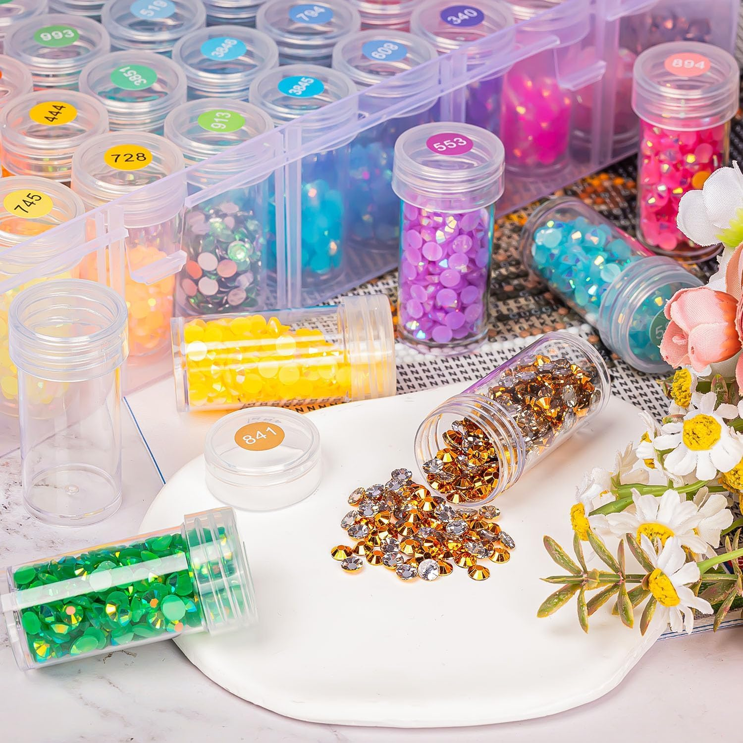 TCSYLSC Diamond Painting Storage Containers Set, 60 Grids Bead Organizer & round Painting Labels & 12 Pcs Dispense, Perfect for DIY Diamond Art Craft & Jewelry Bead Storage image number 2