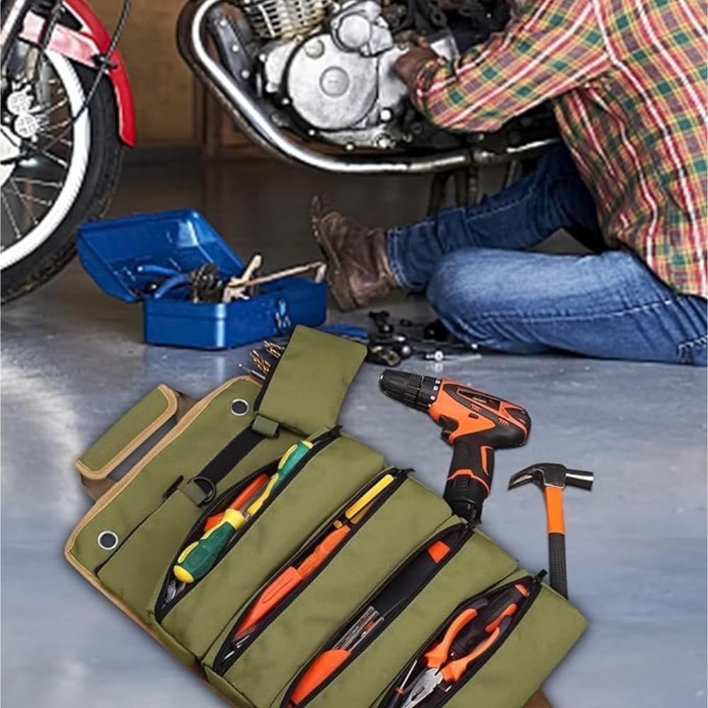 Upgraded Tool Roll up Bag, Heavy Duty Roll up Tool Bag, Roll up Tool Organizer with 2 Detachable Shoulder Strap, Multi-Purpose Tool Roll Pouch for Motorcycle Truck image number 6
