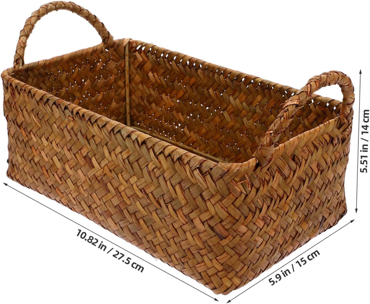 KOMBIUDA Mini Foldable Rattan Woven Basket Double Handle Snack Storage Rectangular Desktop Bread Holder Kitchen and Home Supplies image number 1