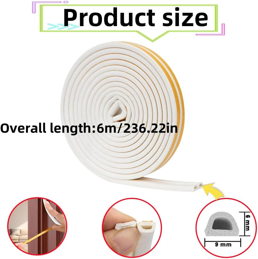 20-Foot Door and Window Weatherproof Sealing Strips, Leitungg Anti-Collision Strips - Self-Adhesive Foam Sound Insulation D-Shaped Strips(White) image number 4