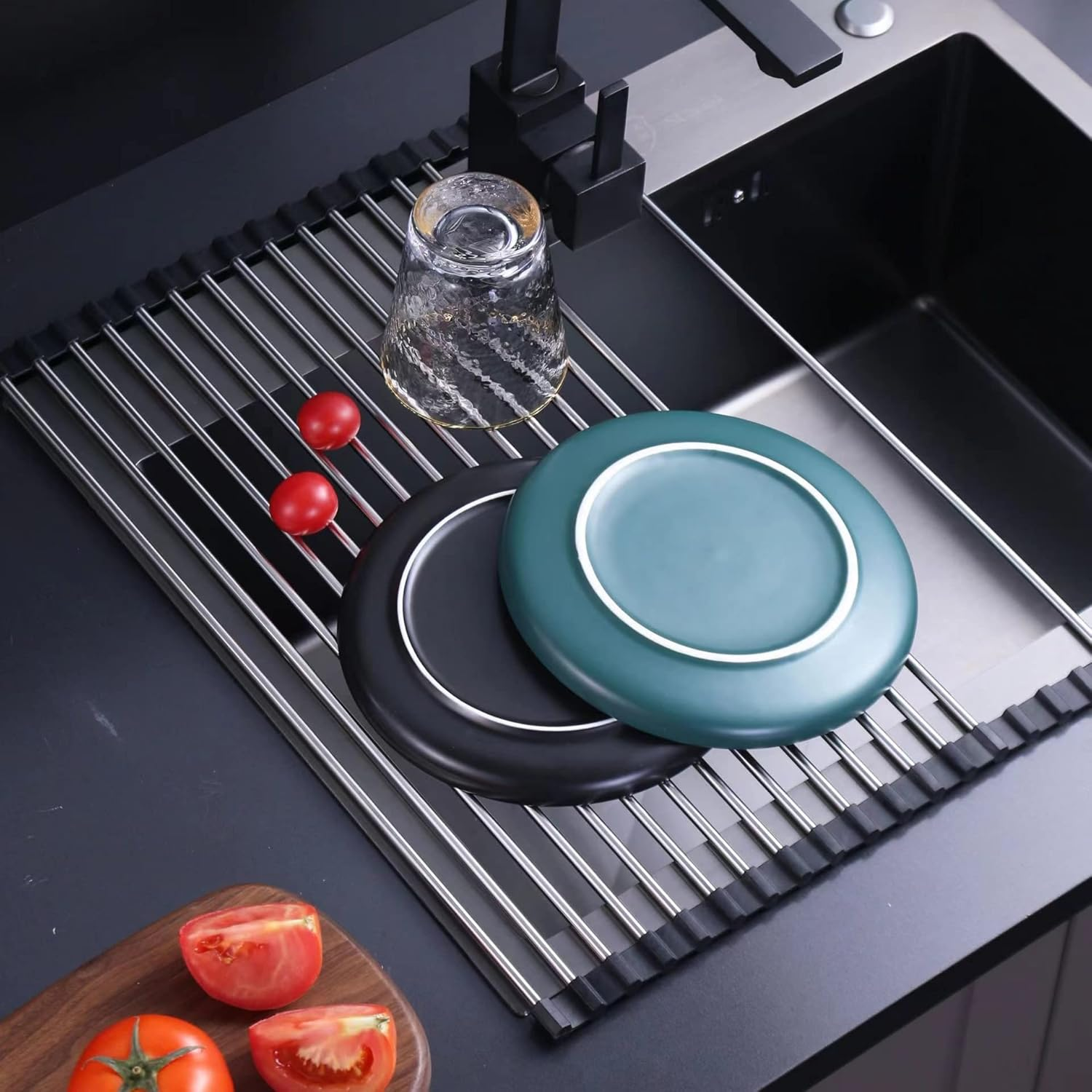 Dish Drying Rack Roll Up, over the Sink Dish Drying Rack Kitchen Rolling Dish Drainer, Foldable Sink Rack Mat Stainless Steel Dish Drying Rack for Kitchen Sink Counter Storage Organizer image number 1