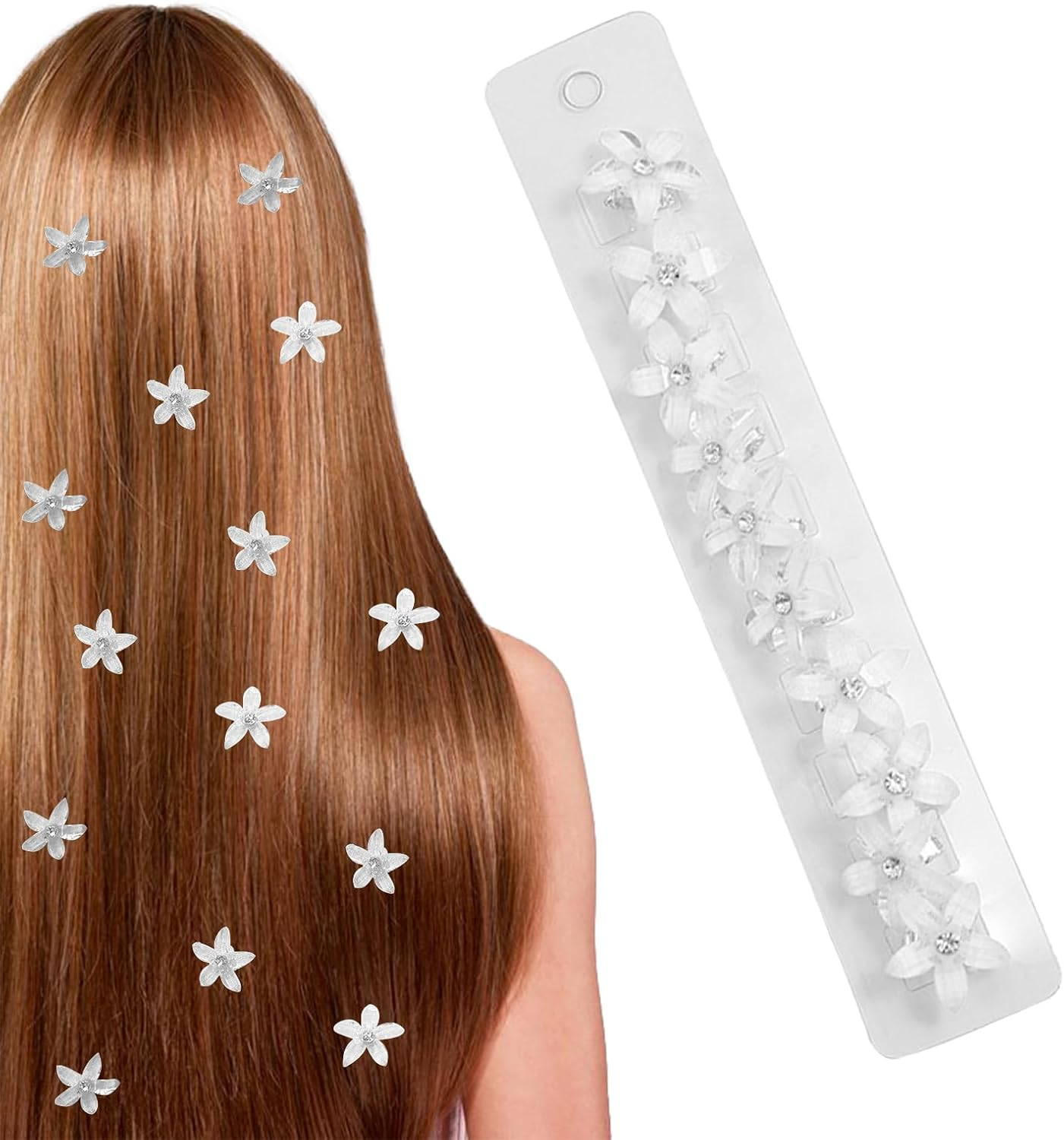 Pack of 10 Flower Hair Clips, Small Hair Clips, Girls' Hair Accessories with Rhinestones, Small Accessories Hair Clip, Flower Hair Accessories, Orchid Hair Clip Set, for Girls and Women (White) image number 3