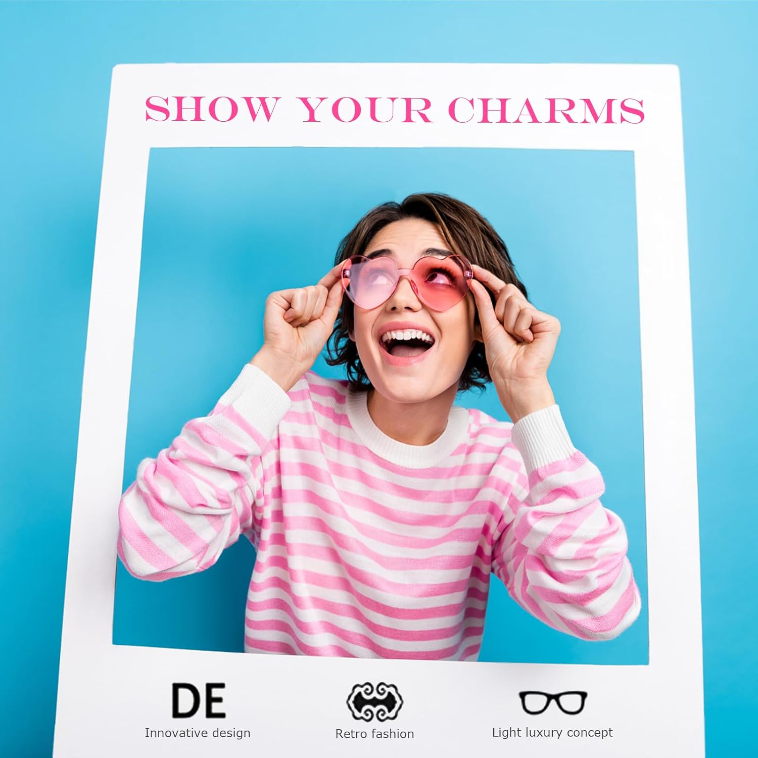 Lenamos 12 Pairs Rimless Sunglasses - Colorful Heart Frameless Sunglasses Bulk for Party Favors Women Men Decoration image number 5