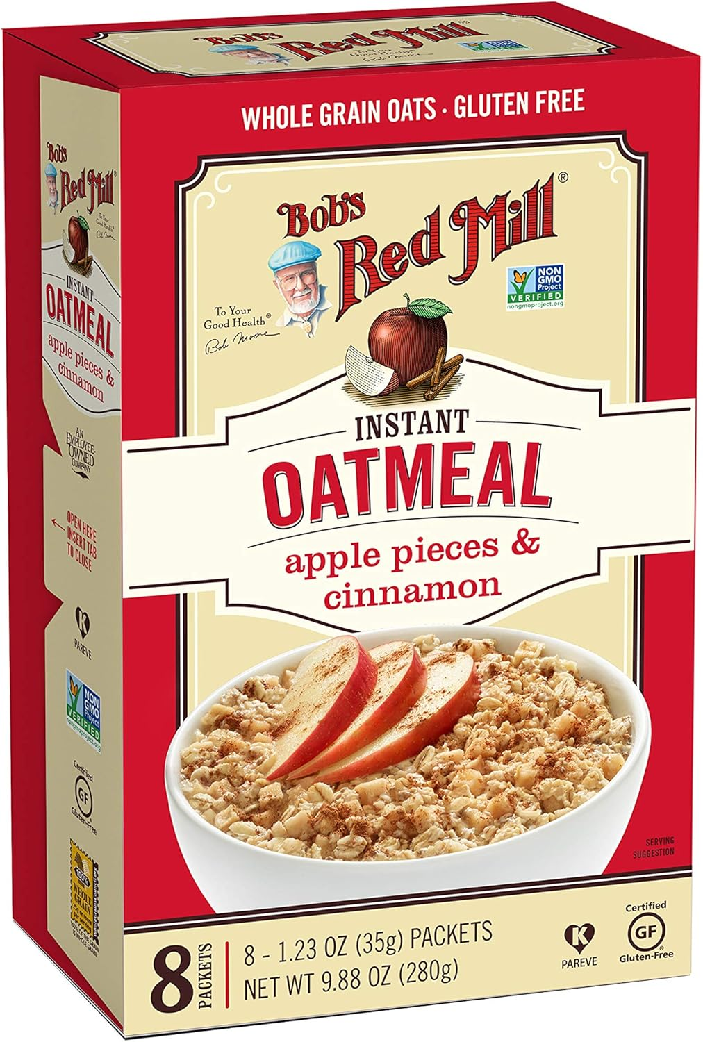 Bob'S Red Mill Apple Pieces & Cinnamon Oatmeal Packets, 8 Packets (Pack of 1) - Non GMO, Gluten Free, Whole Grain, Kosher image number 3