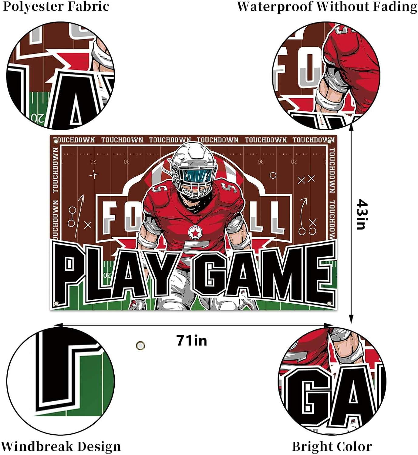 American Football Decorations Play Game Party Backdrop Touchdown Football Birthday Party Decorations and Supplies for Home 5X3Ft image number 1