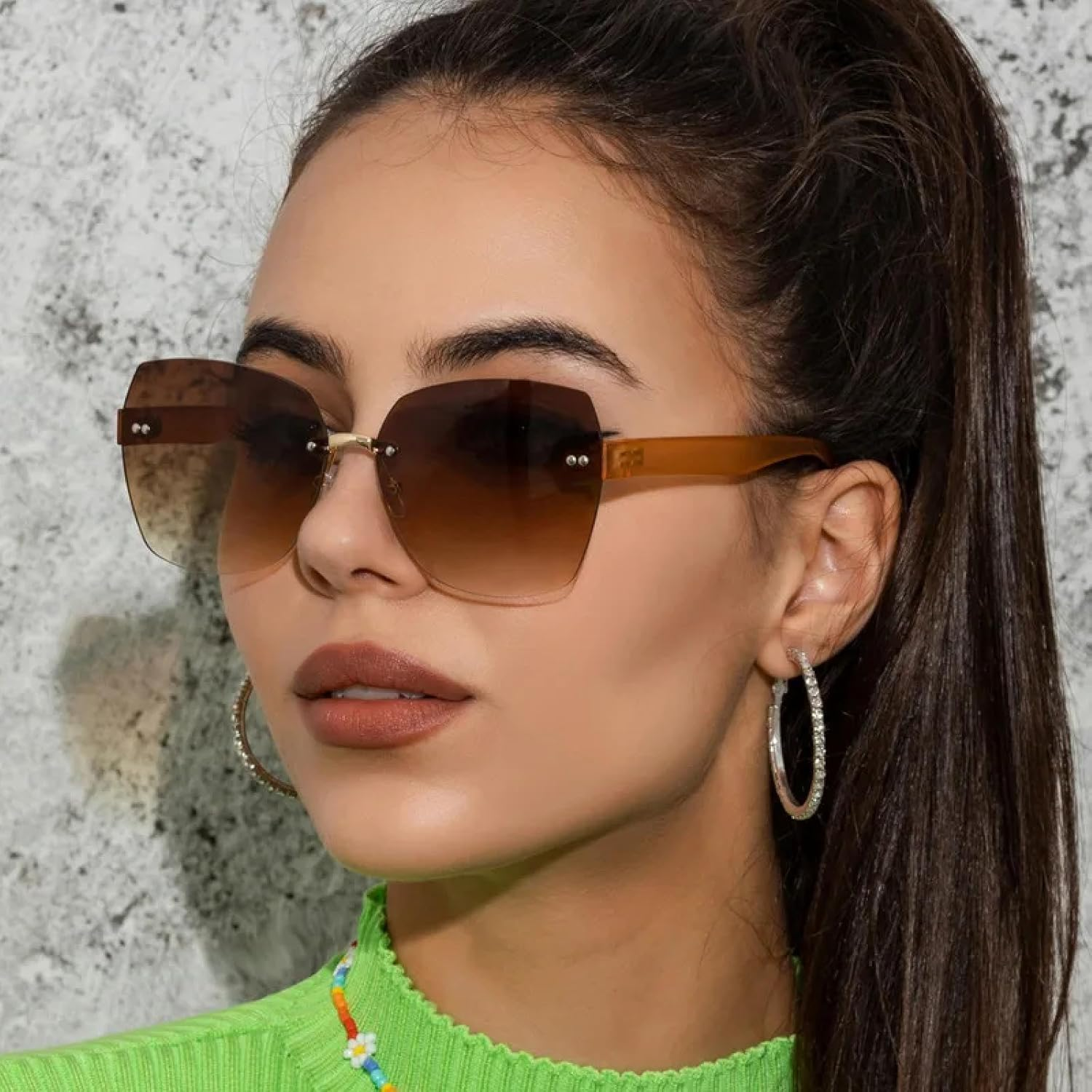 Fashion Rimless Sunglasses Women Gradient Sun Glasses Luxury Trimming Frameless Eyeglasses Ladies(B) image number 1