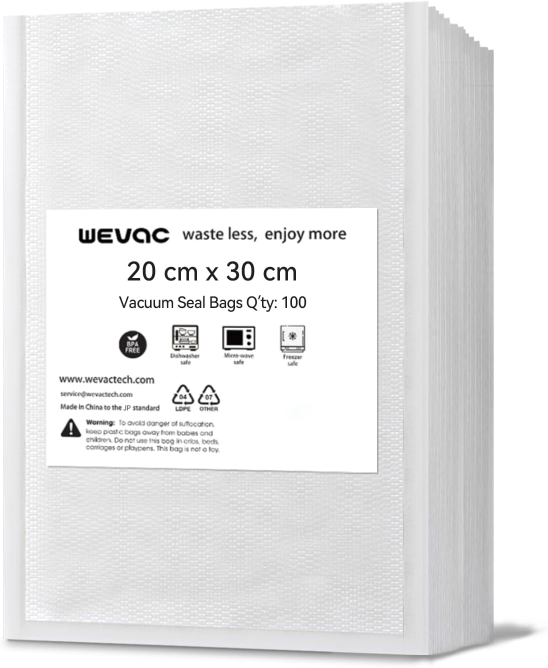 [2024 New] 20X30Cm 100 Count Precut Bags, Vacuum Sealer Bags for Food, Great for Food Storage, Sous Vide and Meal Prep, Wevac Lite image number 1