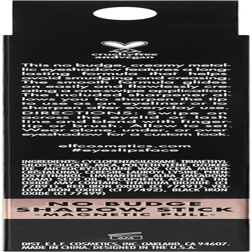 E.L.F. No Budge Shadow Stick, Longwear, Smudge-Proof Eyeshadow, Twist-Up Design & Built-In Sharpener, Vegan & Cruelty-Free, Magnetic Pull, 0.056 Oz