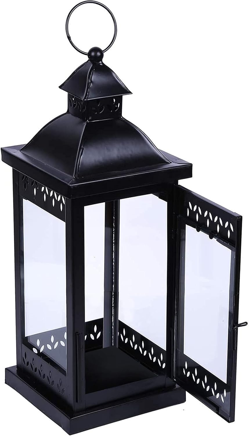 Hosley&reg; 15" High Large Clear Glass Iron Classic Style Lantern, Ideal for Parties Weddings Aromatherapy Spa (Black)