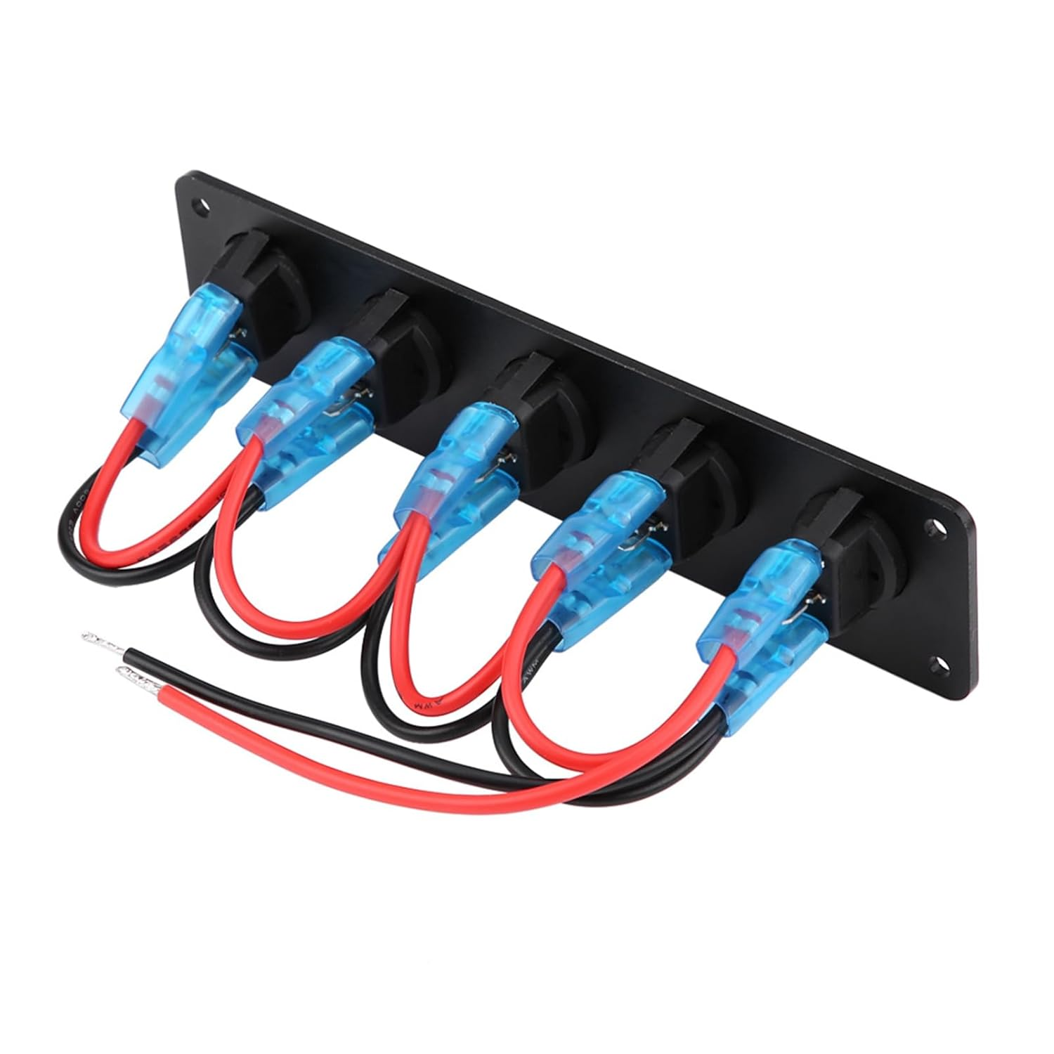 Blue LED Toggle Switch Panel, 5 Gang Rocker Switch Panel with Blue Light Control Electrical Equipment for 12V-24V Cars, RV, Boats, Yachts, Etc, Easy Install Aluminum Panel ABS image number 2