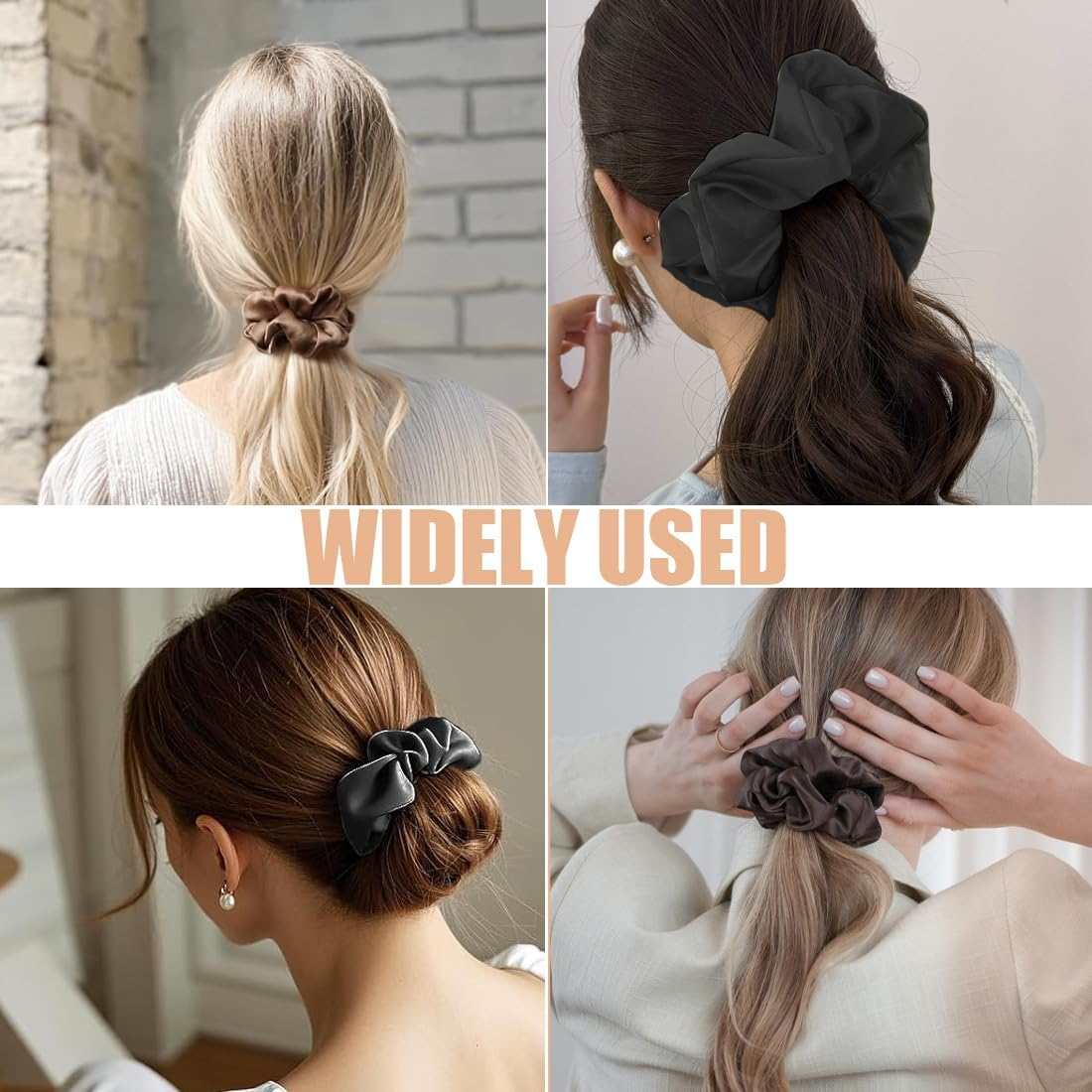 Pack of 4 Hair Bobbles Silk Scrunchies Satin for Women, Women'S Ponytail Holder Hair Band, Hair Bobbles for Women and Girls