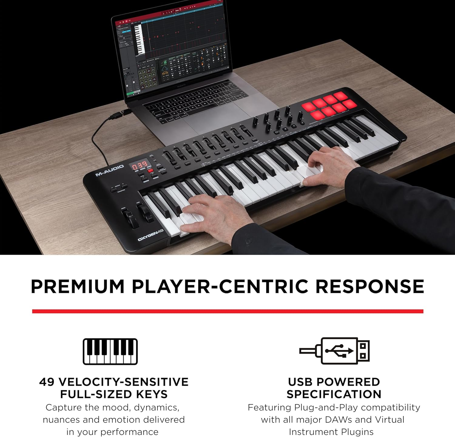M-Audio Oxygen 49 (MKV) &ndash; 49 Key USB MIDI Keyboard Controller with Beat Pads, Smart Chord & Scale Modes, Arpeggiator and Software Suite Included image number 4