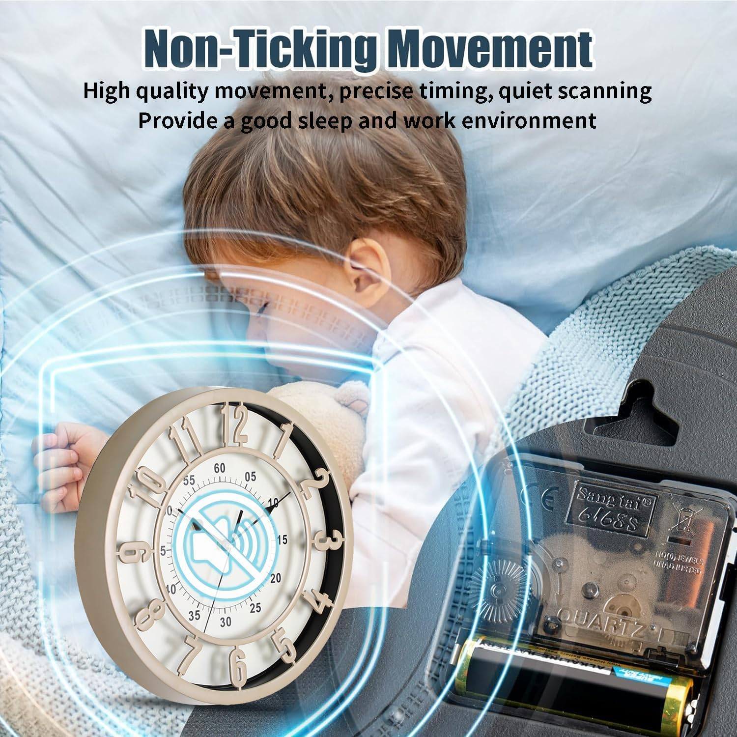 Fohouse Wall Clock, 12 Inch Non-Ticking Silent Battery Operated round Wall Clock Modern Simple Style Decor Clock for Office, Home, Bathroom, Kitchen, Bedroom, School, Living Room - Golden image number 4