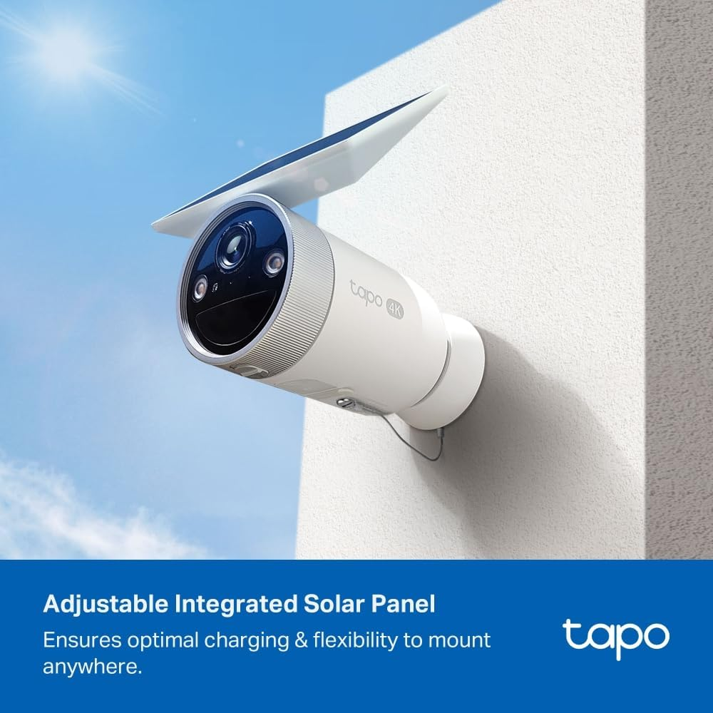 Tapo Tp-Link Smart Wire-Free Solar-Powered Camera & Solar Panel, Dual Band Connection, Full Color Night Vision, Starlight Sensor, 4K, IP65, Free AI Detection, Two-Way Audio, SD Card Slot (Tapo C465)