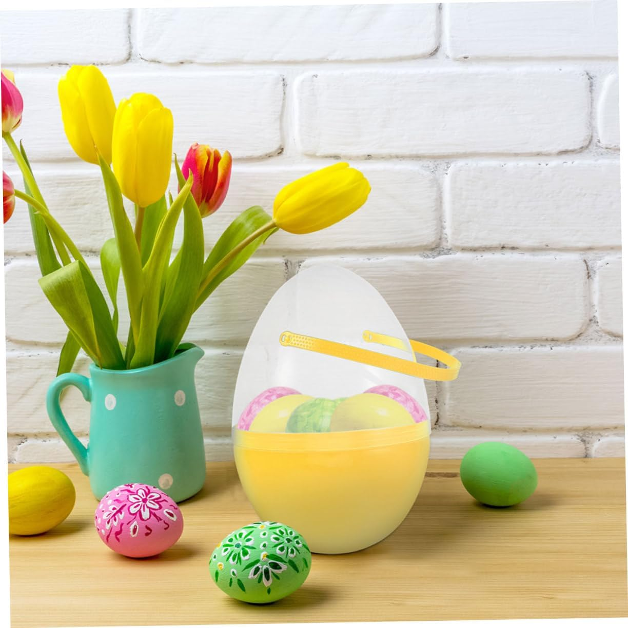 PLAFOPE 2 PC Jumbo Easter Egg Giant Plastic Eggs with Handles Large Containers Plastic Egg Shaped Buckets Baskets for Easter Hunt Party Favor Decoration Yellow - Sky-Blue image number 7