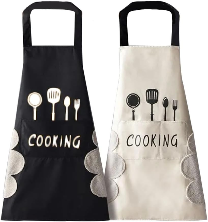 2 Pack Kitchen Cooking Aprons, Waterproof Apron with Large Pocketsn Server Apron Chef Apron Wipe-Able Hand Apron for Men Women image number 6