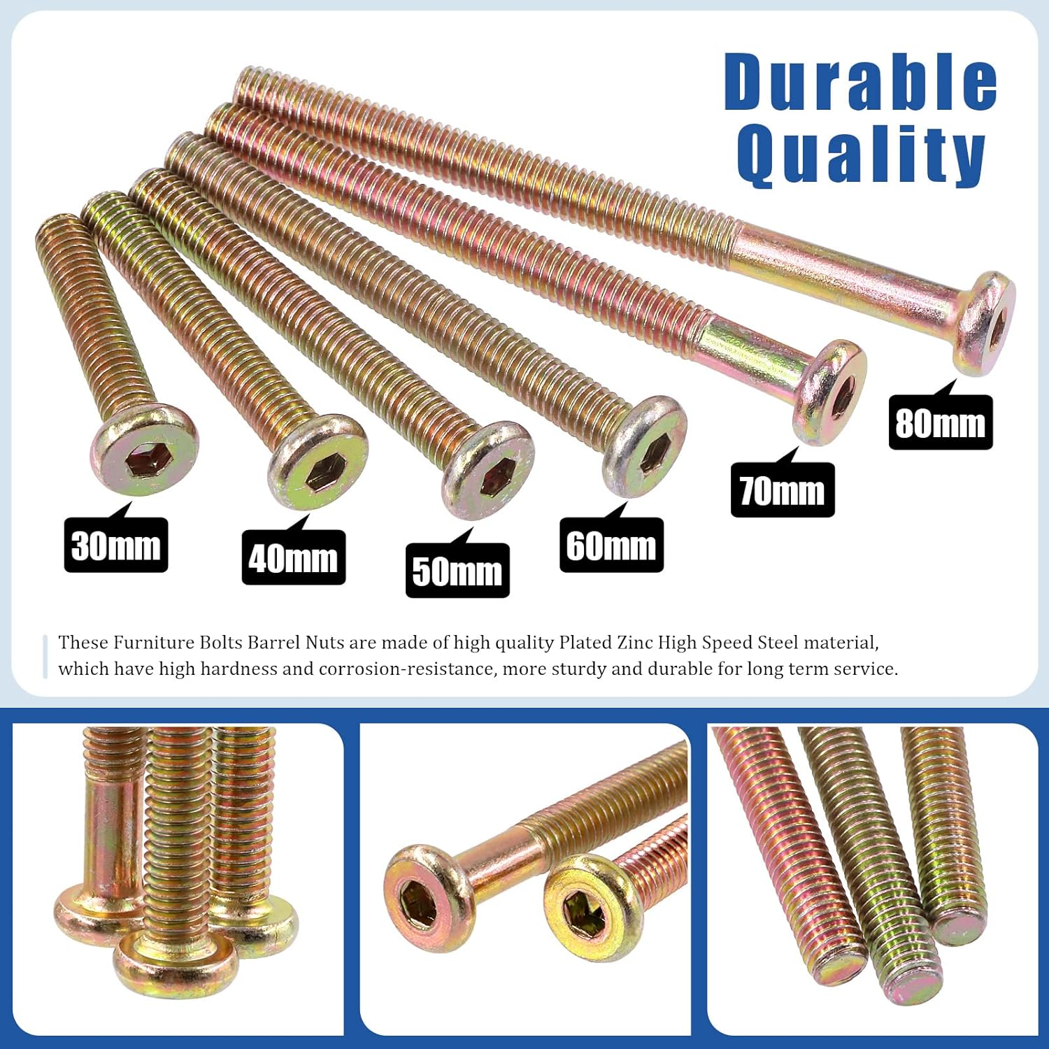 Glarks 253Pcs M6 Baby Bed Crib Screws Hardware Replacement Kit, M6X30/40/50/60/70/80Mm Hex Socket Cap Screws with Nuts Washers and Tools for Chair Table Cabinets Furniture image number 1