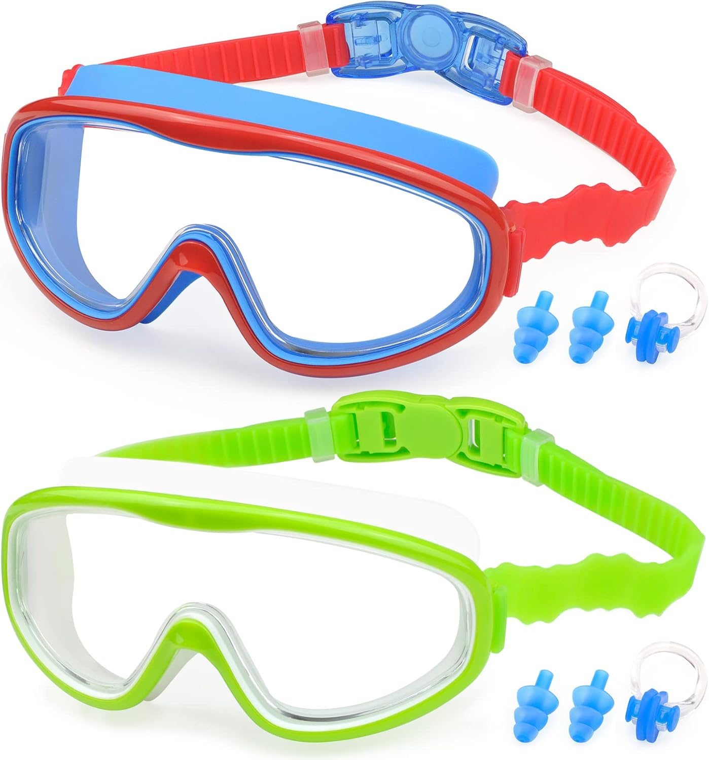 KAILIMENG Kids Swim Goggles, No Leak, Anti-Fog, UV Protection, Adjustable and Comfortable Swimming Glasses for Children and Early Teens, Crystal Clear Siamese Lens with Nose Clips and Earplugs