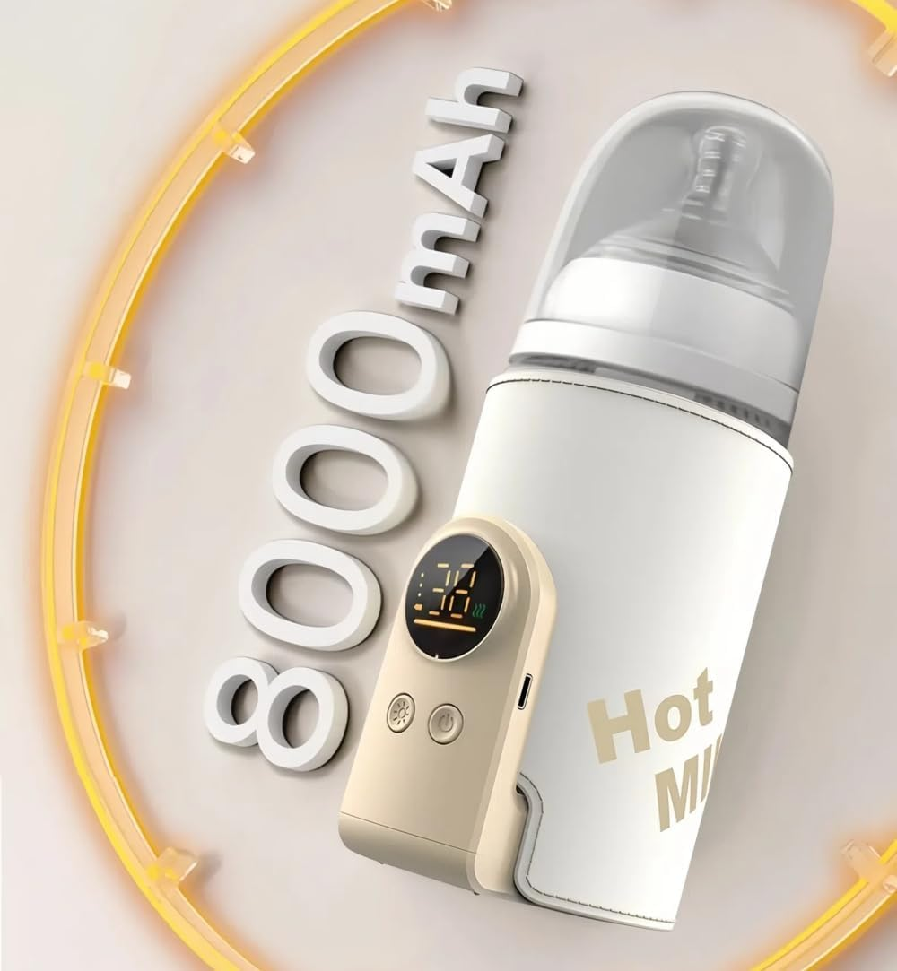Portable Bottle Warmer for Travel, Rapid Warming with Battery(8000Mah), Warm for 6-10 Hours,Led Display & Temperature Control,Waterless Milk Warming for Comfortable Baby Feeding,Bottle Warmer on the Go image number 3