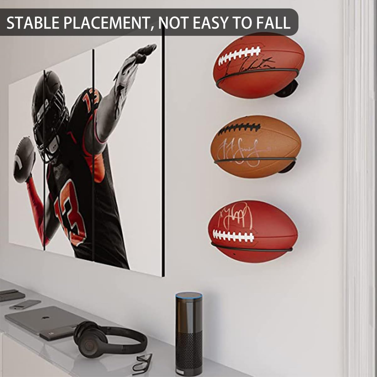 AIMALL 2-Piece Black Iron Wall-Mounted Rugby Rack, 10.5&times;6.6In Space Saving Wall Mounted Rugby Holder &ndash; Heavy-Duty Sports Equipment Organizer for Garage & Game Room image number 1