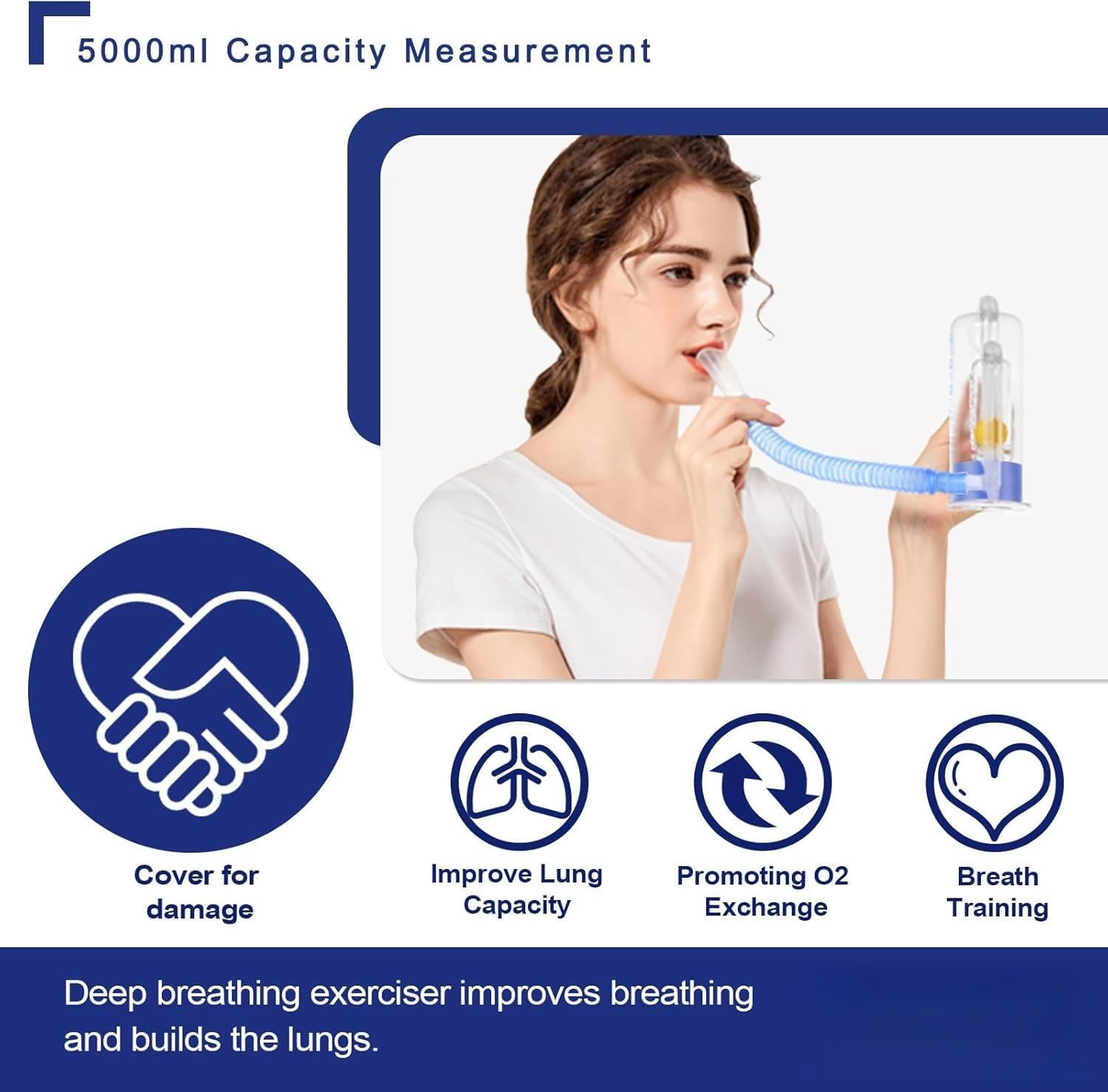 Incentive Spirometer Adult, Breathing Exercise Device for Lungs, Deep Breathing Trainer for Adults - 5000Ml Volume Measurement with Flow Rate Indicator image number 5