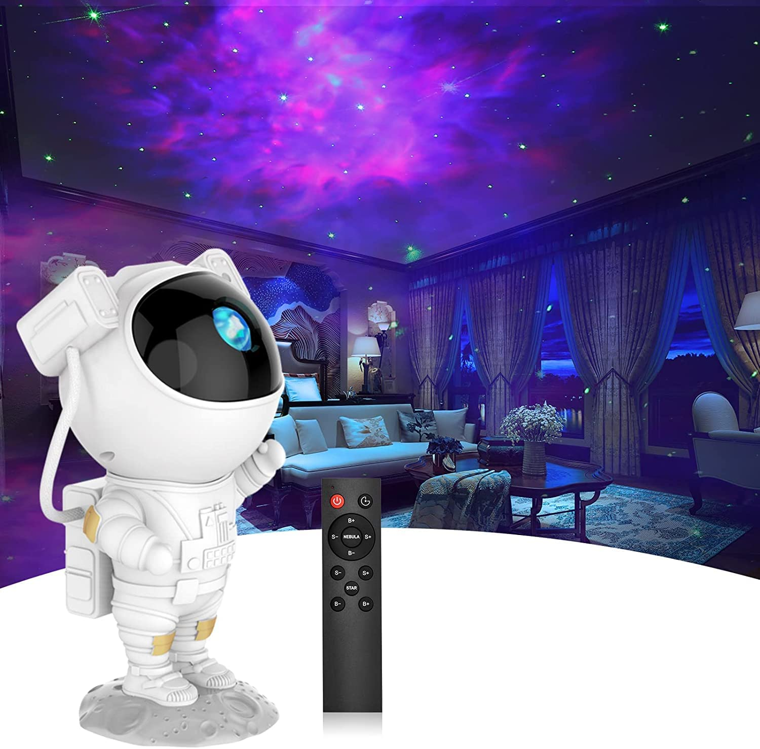 Astronaut Galaxy Projector Kids Night Light - Galaxy Nebula Astronaut Star Projector Led Light with Timer and Remote, Starry Lamp for Bedroom, Gaming Room, Home Theater image number 2