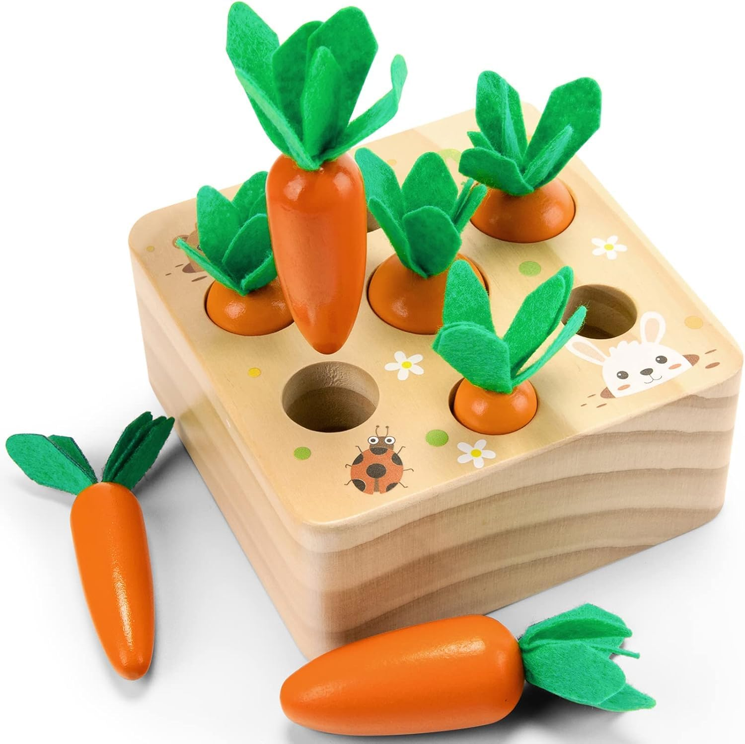 Baby Wooden Toy from 1 Year Old, Motor Skills for Boys and Girls, Montessori Sorting Game, Wooden Puzzle, Carrot Harvest, Educational Toy for Children as a Birthday Gift image number 1