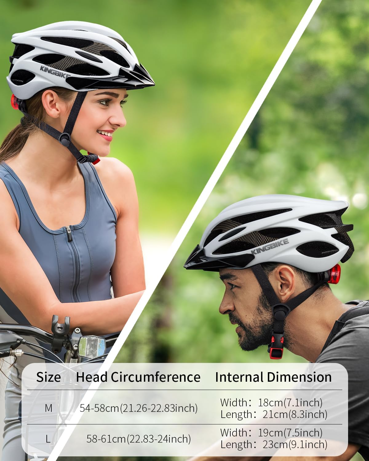 KINGBIKE Bike Helmet with USB Rechargeable Rear Light, Replaceable Liners,Ultra-Lightweight Comfortable for Adult Men Women Youth (54-61CM) image number 1