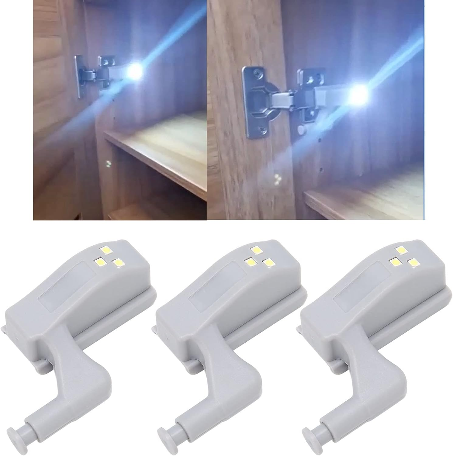Hinge LED Light, Pack of 10 LED Hinge Lights ABS Cabinet Lights Cabinet Hinge Light with 3 LED Bulbs 12 V 23 a Battery Included for (White Light + Battery)